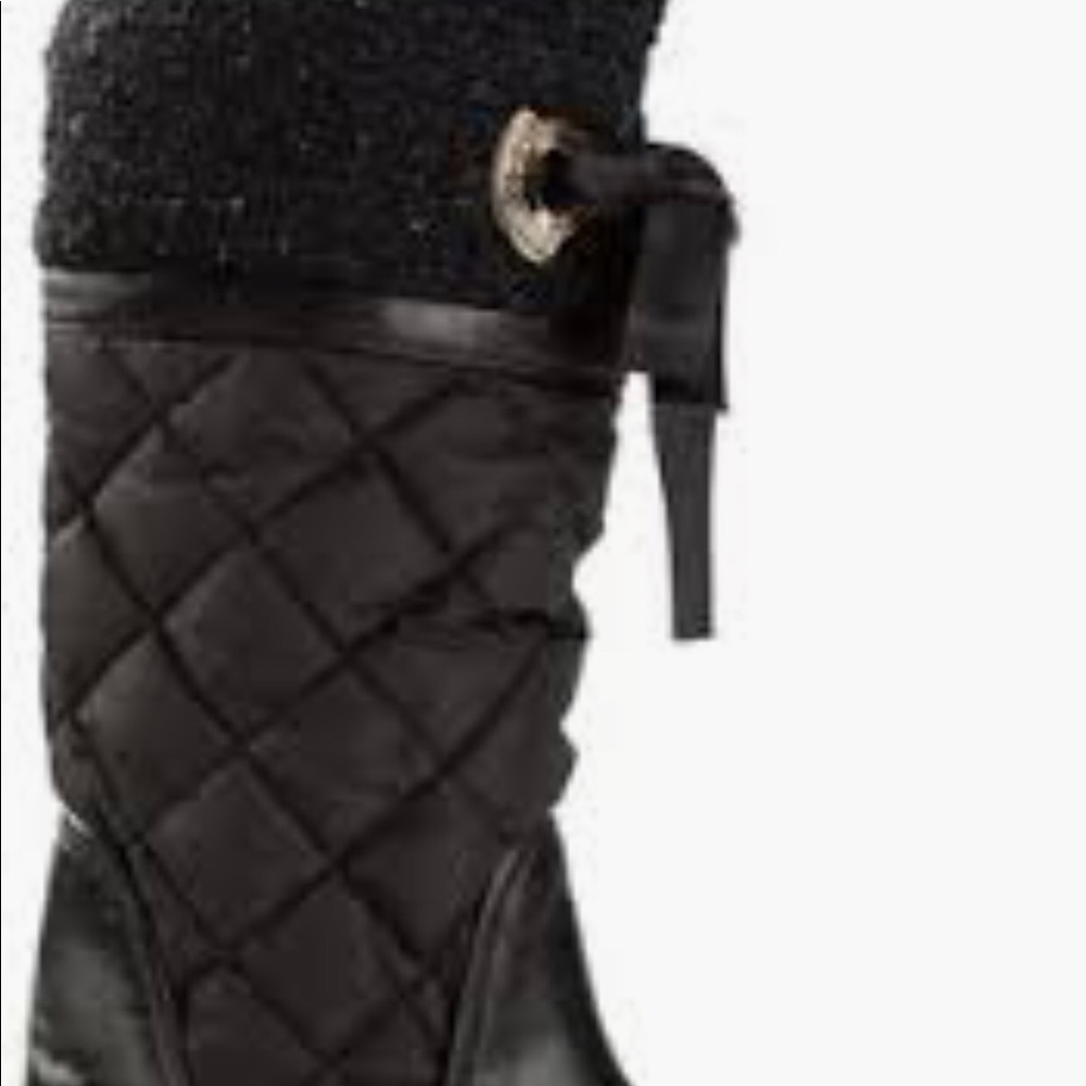 MONCLER leather Quilted nylon knitted shaft boots